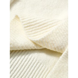 [Cozy Sweater] Cozy Long Sleeve V-Neck Sweater with Back Bow Detail | Women's Light Gray Polyester Blend Casual Fall/Winter Top, Machine Washable