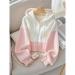 Niannian Women'S Elegant Striped Cardigan - Pink & White Contrast, Button-Front Design, Loose Fit Short Sleeve, Lightweight Fall/Winter Coat for Casual or Chic Outfits, Cute Sweater, Fall Winter Apparel, Chic Cardigan, Soft Texture