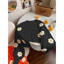 [Floral Cardigan for Women] Floral Pattern Women's Beige Cardigan - Long Sleeve Sweater with Round Neck for Spring/Fall Layering | Everyday & Formal Outfits, Lightweight Fabric, Textured Knitwear, Durable Knitwear, Office Wear, Fall Wardrobe