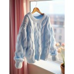 Women's Cable- Sweater - Soft Stretchy Winter Sweater with Round Neck & White Piping Trim, Machine Washable Chunky Pullover for Fall/Winter, Cozy Casual & Dressy Outfits (, Versatile Sweater for /