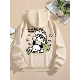 [Cute Cartoon Hoodie] Cute Cartoon Graphic Women's Fashion Hoodie | Long Sleeve, Drawstring Hood, Beige, Casual Fall/Winter Pullover