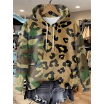 Women'S Camo Leopard Print Hoodie - Stylish Long Sleeve Pullover with Drawstring, 3D Digital Print, Stretchy Polyester, Casual Fit, Green & Black Design, Casual Wear Hoodie | Trendy Casual Style | Drawstring Hoodie