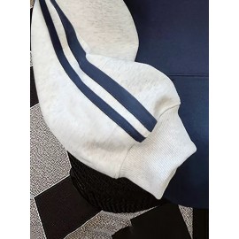 Women'S Autumn/Winter New American Sanrio for hello kitty Cute Print Long Sleeve Hooded Fleece-Lined Sweatshirt with Color Block Design, Loose Fit Casual Fashionable Trendy Pullover Top