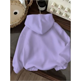 Women's CALVIN Letter Print Hooded Sweatshirt - Oversized Kangaroo Pocket & Drawstring Hood, Cozy Fall Winter Sweater with White CALVIN Logo, Casual Pullover (Machine Washable) for Casual Attire