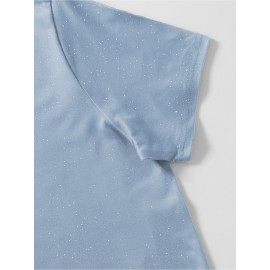 Women'S Sparkly Sequin Short Sleeve T-Shirt - Round Neck, Beige Casual Top for Spring/Summer, Glittery and Stylish, Perfect for Casual Attire