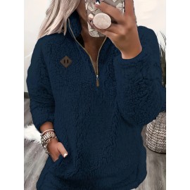 Women's Casual Fashion Pullover Zip Long Sleeve Top