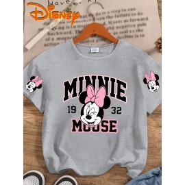 Disney Minnie Mouse 32nd Birthday T-Shirt - Black Casual Short Sleeve Tee with Pink Bow & Red Accents, Lightweight Polyester, Perfect Gift for Disney Fans, Spring/Summer Wear, Disney Shirts